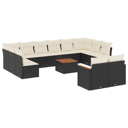 Salon de jardin avec coussins 13 pcs noir résine tressée 2