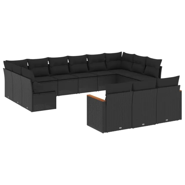 Salon de jardin avec coussins 13 pcs noir résine tressée