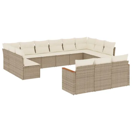 Salon de jardin avec coussins 13 pcs beige résine tressée