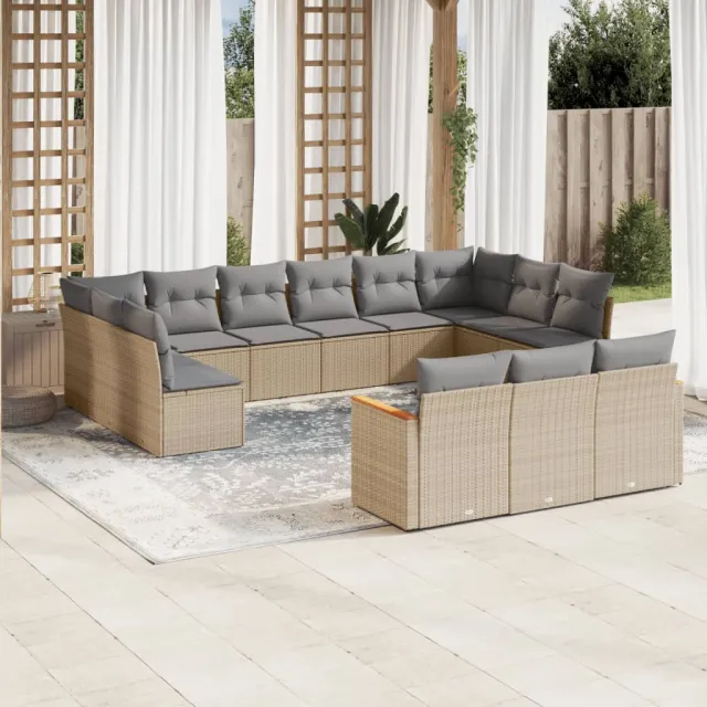 Salon de jardin avec coussins 13 pcs beige résine tressée