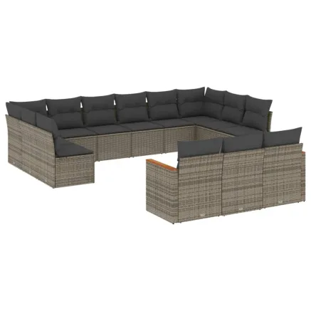 Salon de jardin avec coussins 13 pcs gris résine tressée 2
