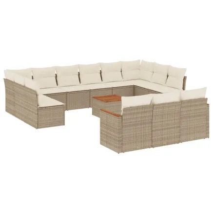 Salon de jardin avec coussins 14 pcs beige résine tressée 2