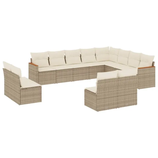 Salon de jardin avec coussins 12 pcs beige résine tressée