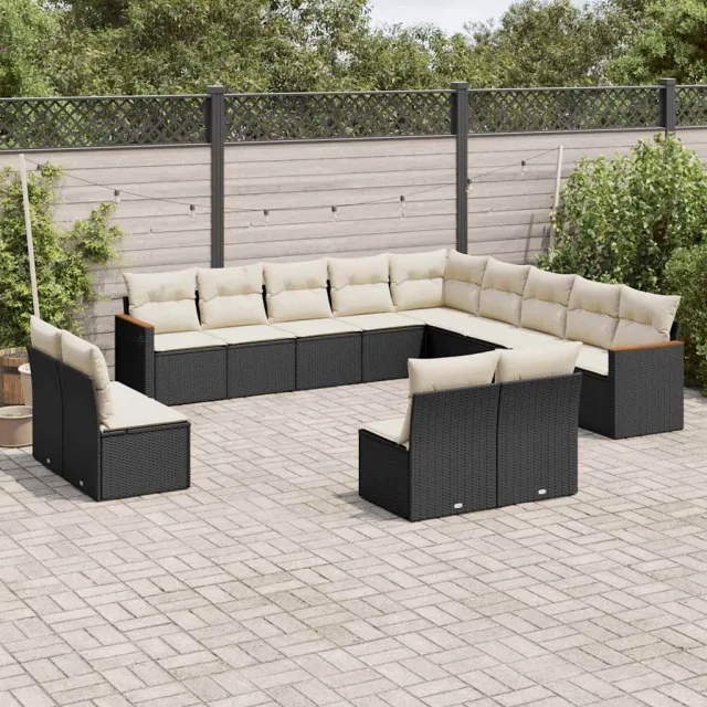 Salon de jardin avec coussins 13 pcs noir résine tressée