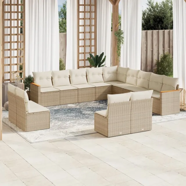 Salon de jardin avec coussins 13 pcs beige résine tressée