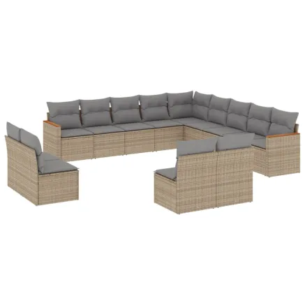 Salon de jardin avec coussins 13 pcs beige résine tressée 2