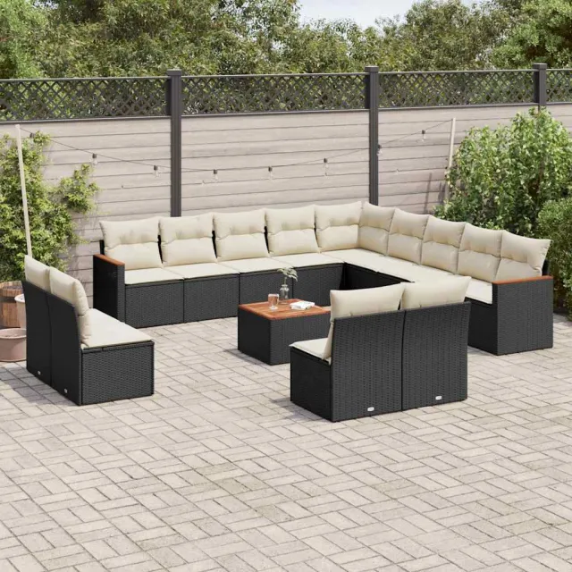 Salon de jardin avec coussins 14 pcs noir résine tressée