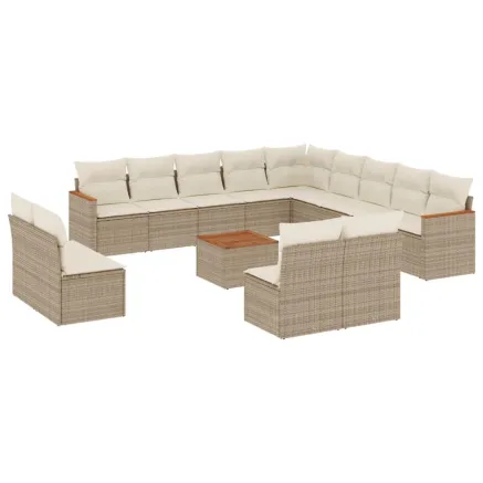 Salon de jardin avec coussins 14 pcs beige résine tressée 2