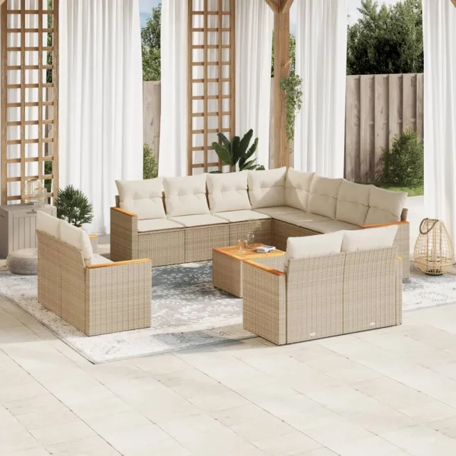 Salon de jardin avec coussins 12 pcs beige résine tressée
