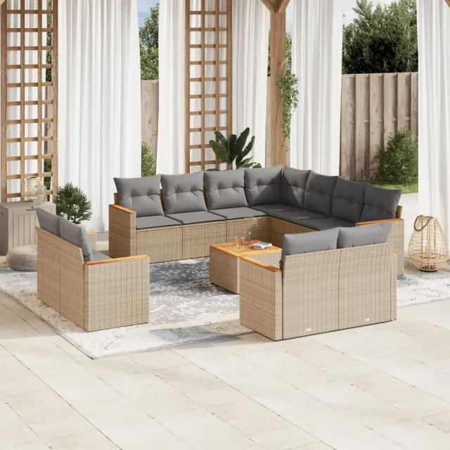 Salon de jardin avec coussins 12 pcs beige résine tressée