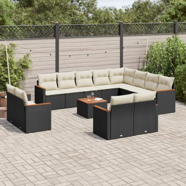 Salon de jardin avec coussins 13 pcs noir résine tressée