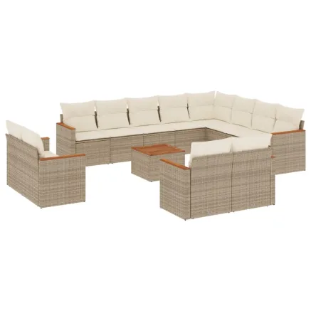 Salon de jardin avec coussins 13 pcs beige résine tressée 2