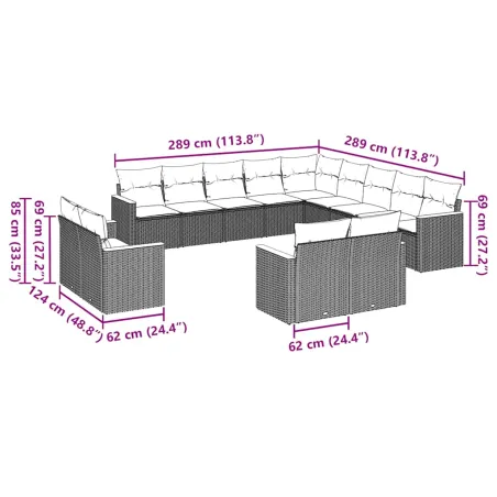 Salon de jardin avec coussins 13 pcs noir résine tressée
