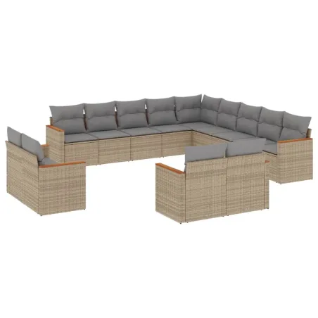 Salon de jardin avec coussins 13 pcs beige résine tressée
