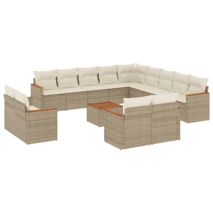 Salon de jardin avec coussins 14 pcs beige résine tressée 2