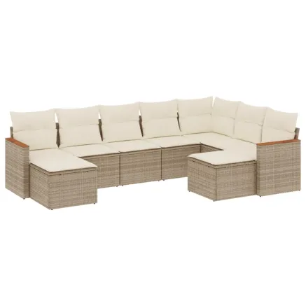 Salon de jardin avec coussins 9 pcs beige résine tressée 2