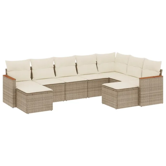 Salon de jardin avec coussins 9 pcs beige résine tressée