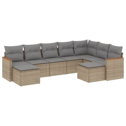 Salon de jardin avec coussins 9 pcs beige résine tressée 2