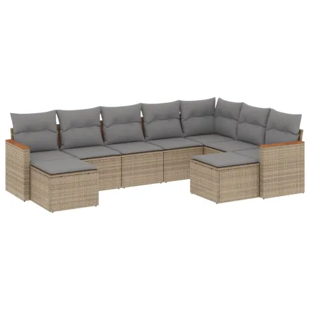 Salon de jardin avec coussins 9 pcs beige résine tressée