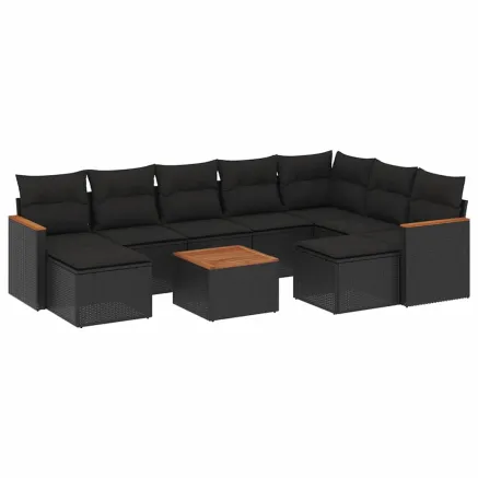 Salon de jardin 10 pcs avec coussins noir résine tressée 2