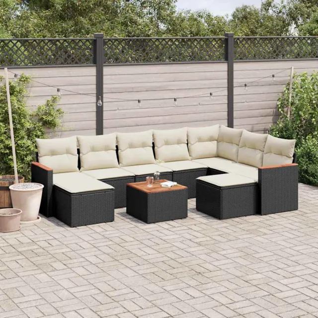 Salon de jardin 10 pcs avec coussins noir résine tressée