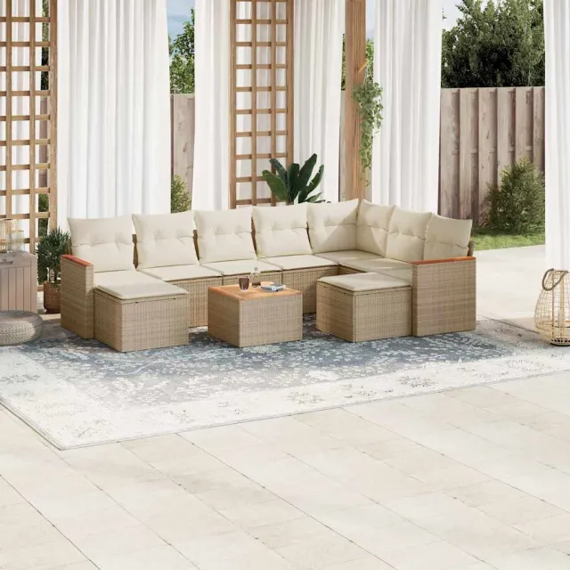 Salon de jardin avec coussins 10 pcs beige résine tressée