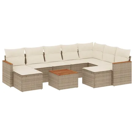 Salon de jardin avec coussins 10 pcs beige résine tressée 2