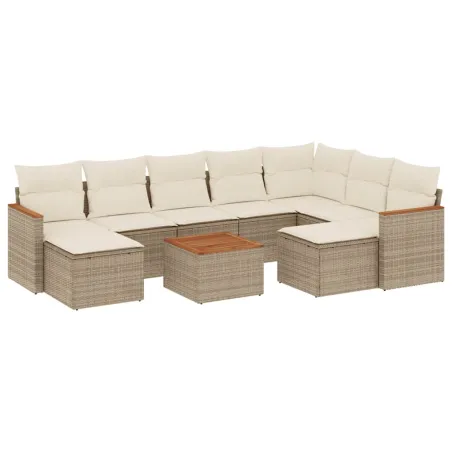 Salon de jardin avec coussins 10 pcs beige résine tressée