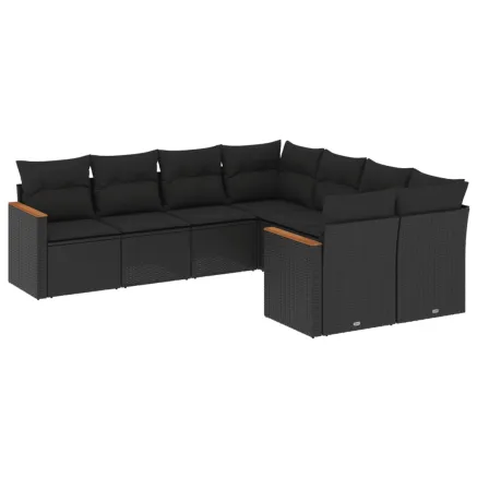 Salon de jardin 8 pcs avec coussins noir résine tressée 2