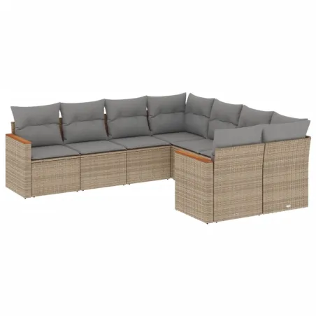 Salon de jardin avec coussins 8 pcs beige résine tressée