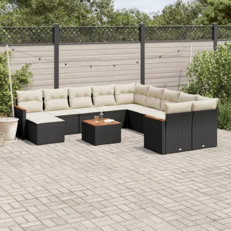Salon de jardin 12 pcs avec coussins noir résine tressée