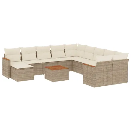 Salon de jardin avec coussins 12 pcs beige résine tressée 2