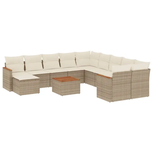 Salon de jardin avec coussins 12 pcs beige résine tressée