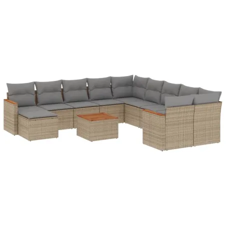 Salon de jardin avec coussins 12 pcs beige résine tressée