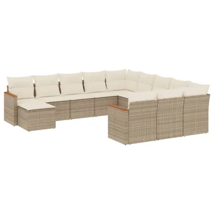 Salon de jardin avec coussins 12 pcs beige résine tressée 2