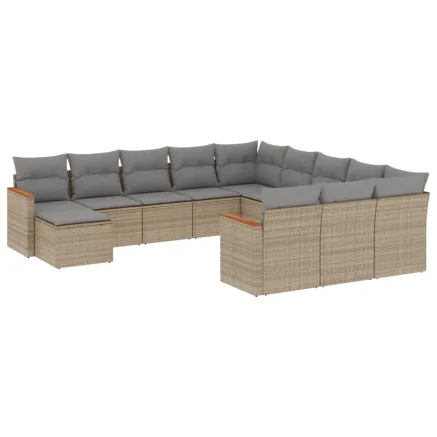 Salon de jardin avec coussins 12 pcs beige résine tressée 2