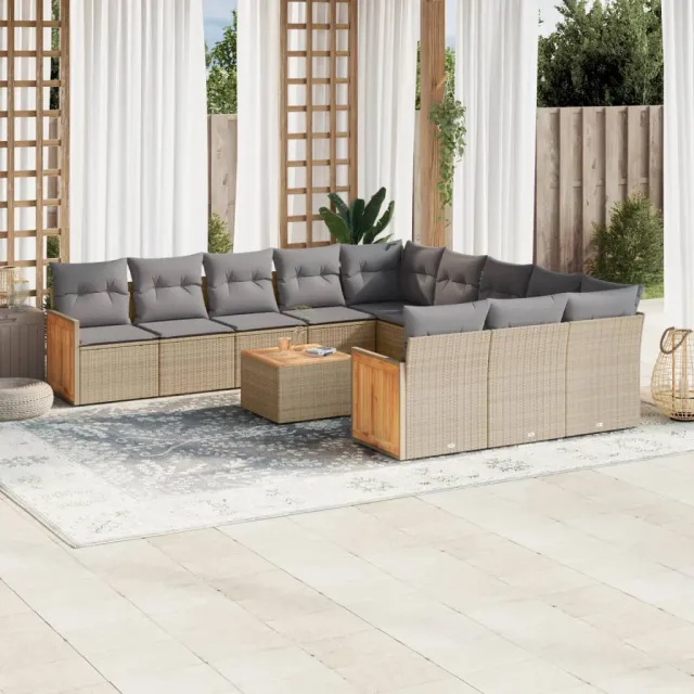 Salon de jardin avec coussins 13 pcs beige résine tressée
