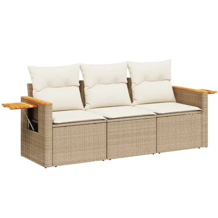 Salon de jardin avec coussins 3 pcs beige résine tressée 2
