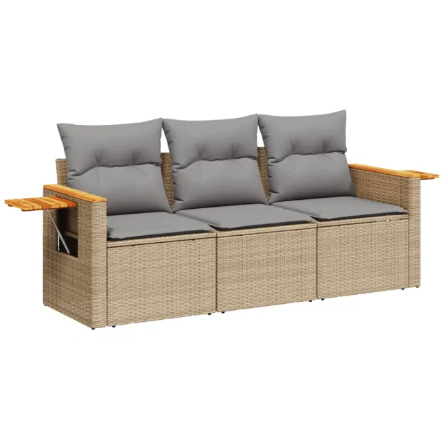 Salon de jardin avec coussins 3 pcs beige résine tressée