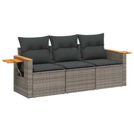 Salon de jardin avec coussins 3 pcs gris résine tressée 2