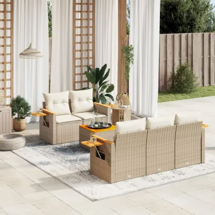 Salon de jardin avec coussins 6 pcs beige résine tressée