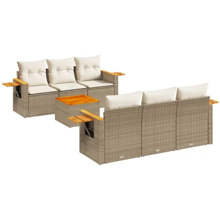 Salon de jardin avec coussins 7 pcs beige résine tressée 2