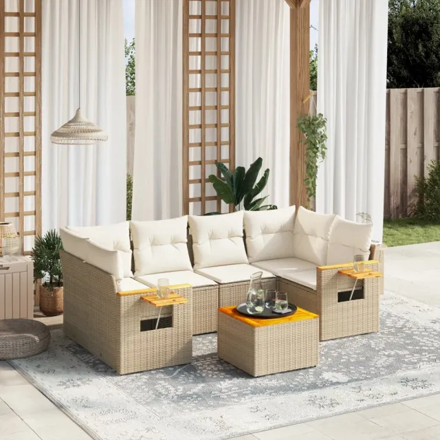 Salon de jardin avec coussins 7 pcs beige résine tressée
