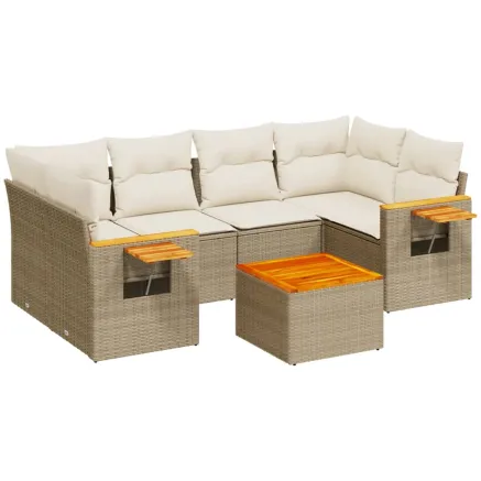 Salon de jardin avec coussins 7 pcs beige résine tressée 2