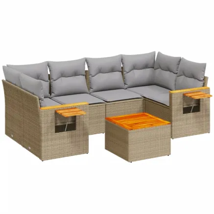 Salon de jardin avec coussins 7 pcs beige résine tressée 2