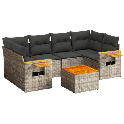 Salon de jardin avec coussins 7 pcs gris résine tressée 2