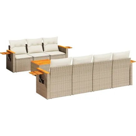 Salon de jardin avec coussins 8 pcs beige résine tressée 2