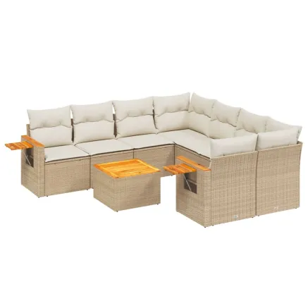 Salon de jardin avec coussins 9 pcs beige résine tressée 2