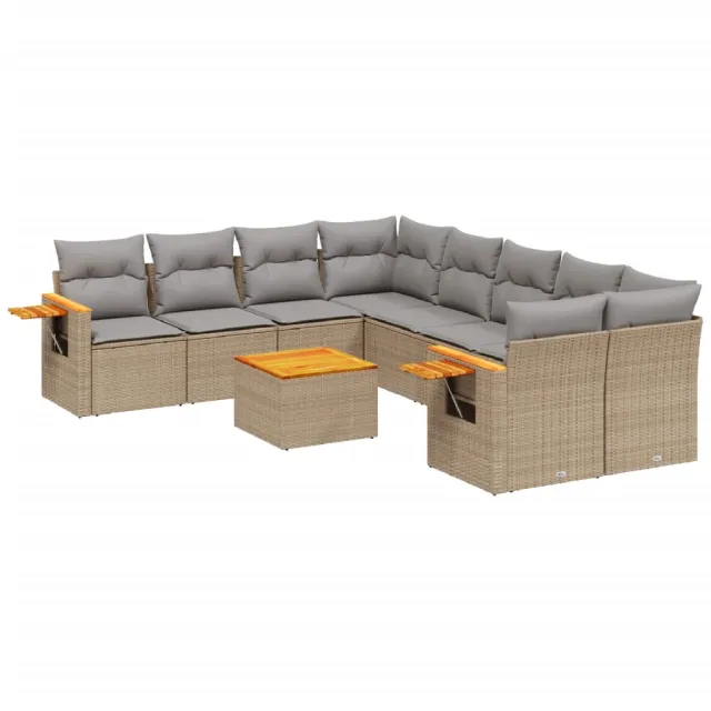 Salon de jardin avec coussins 9 pcs beige résine tressée