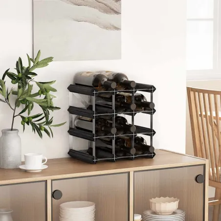 Casier à bouteilles pour 12 bouteilles Noir Bois de pin solide